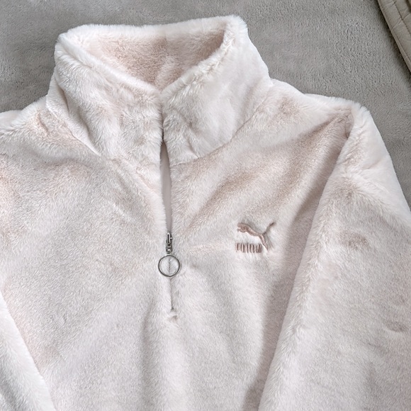 PUMA -  Faux Fur Half Zip Jumper Beige from ASOS - Picture 7 of 10